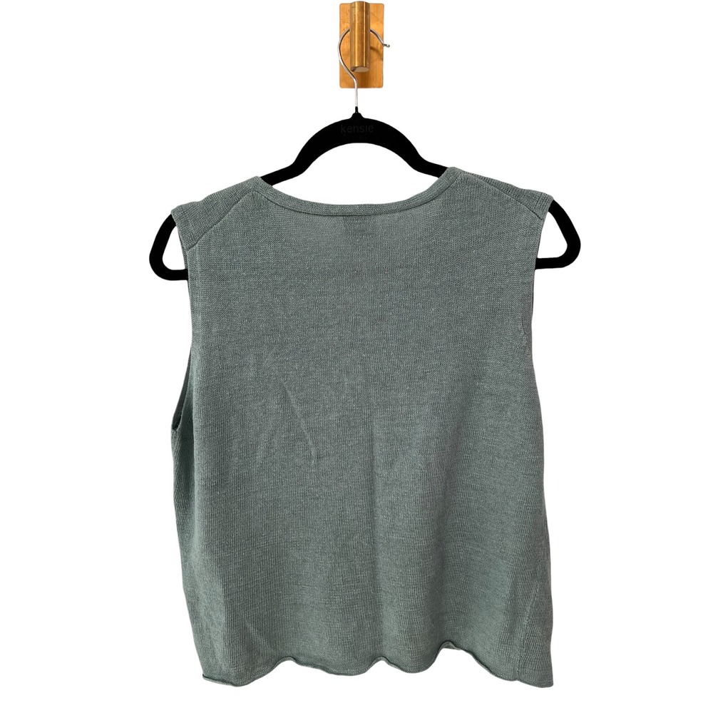 Eileen Fisher Sweater Vest 100% Linen Italian Yarn V-Neck Knit Teal Green Blue L - Picture 6 of 7